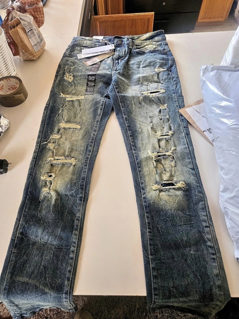 Reason Brand Skinny Men's Distressed Jeans in Blue Waist 30 NWT